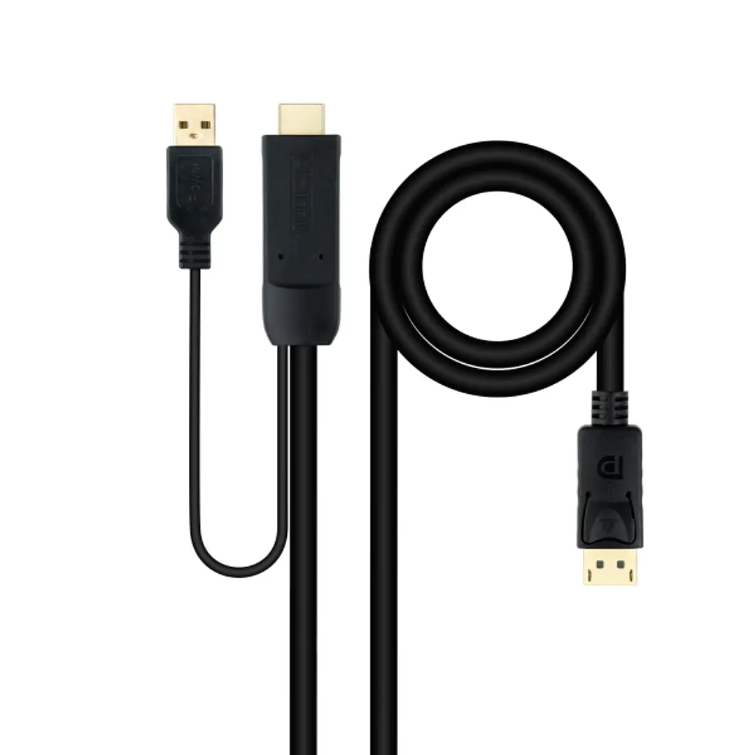 Nanocable Cable Conversor de Video - HDMI 2.0 a DisplayPort 1.2 - Longitud 1.8m - Macho a Macho - Alimentacion Adicional por USB - Color Negro 1