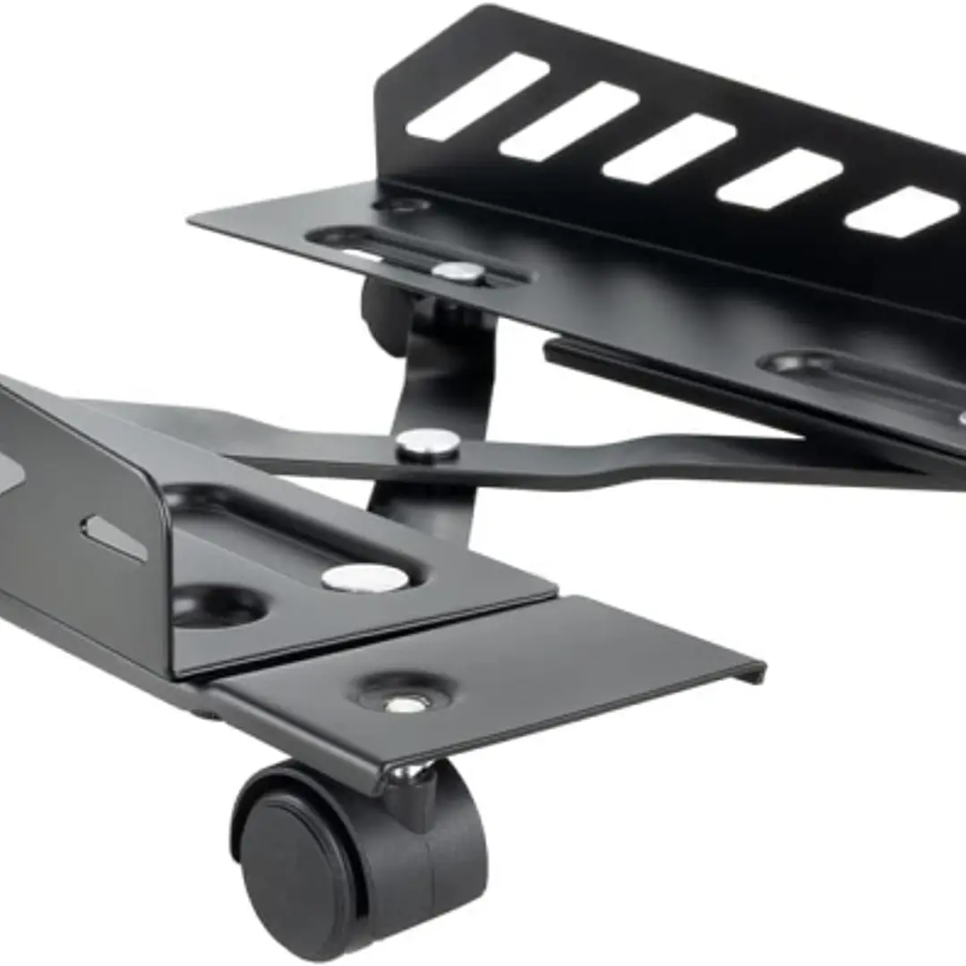 Tooq Soporte de Suelo para CPU - 4 Ruedas Giratorias - 2 Ruedas con Freno de Bloqueo - Ajustable de 160 a 300mm de Ancho - Soporta 25kg - Plegable - A 1