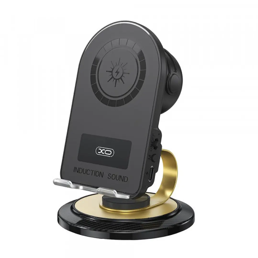XO F69 Soporte para Smartphone con Altavoz - Carga Inalambrica 15W - Base Giratoria 360º - Bluetooth 5.1 - Autonomia hasta 3.5h - Alcance 10m - 100x10 1