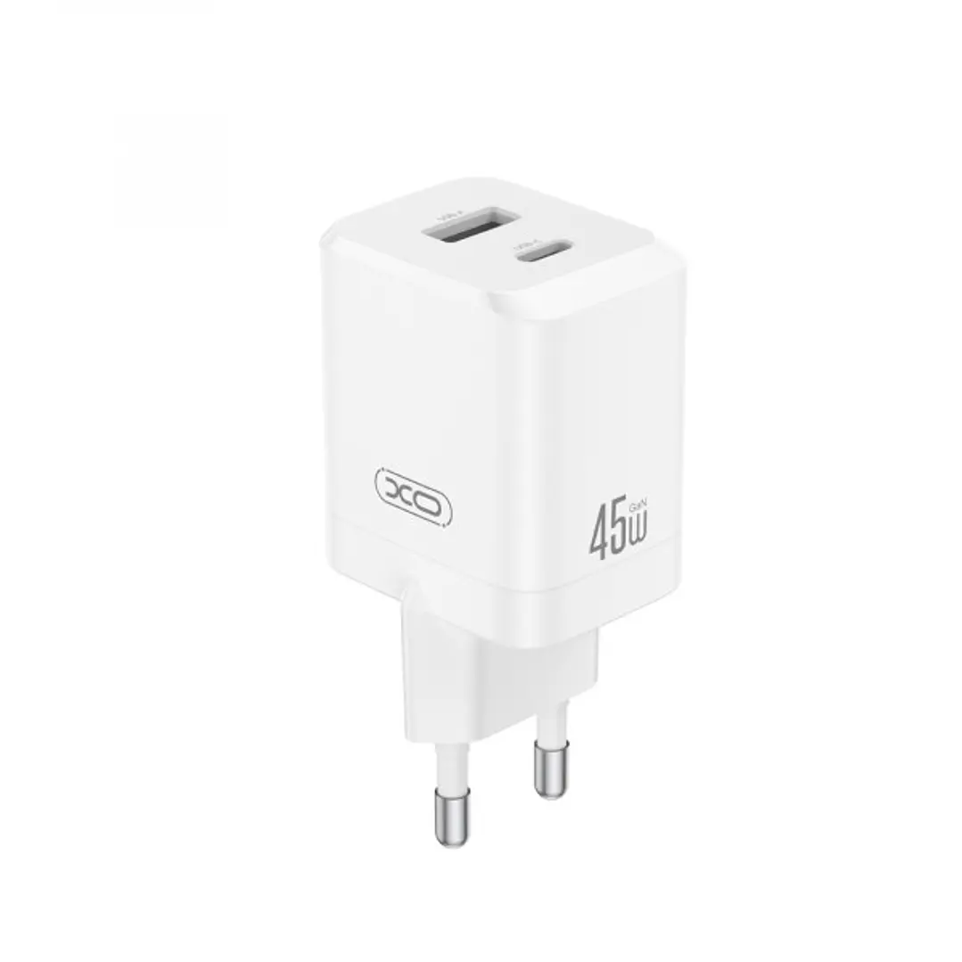 XO CE36 Cargador de Pared - USB-C 45W - USB-A 18W - Power Delivery - Quick Charge - Policarbonato - Resistente al Calor - 40W Simultaneos - Color Blan 1