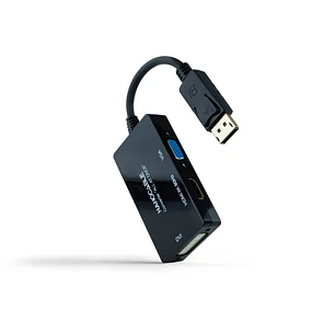Nanocable Conversor de Video - DisplayPort a HDMI, DVI y VGA - 3 Salidas Simultaneas - 4K a 60Hz por HDMI - Modo SST y MST - Longitud 20cm - Color Neg