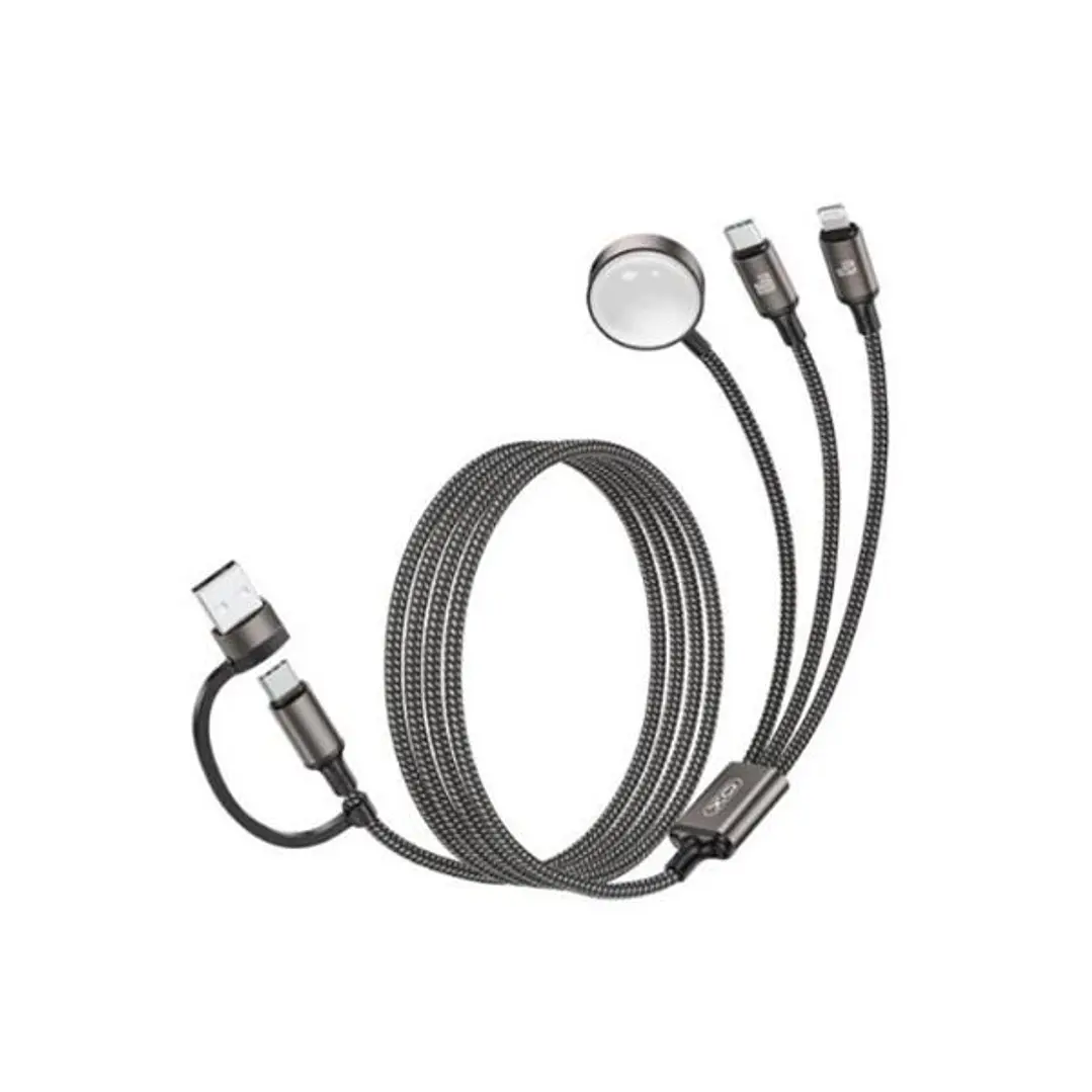 XO CX040 Cable de Carga 3 en 1 - Adaptador USB-A - USB-C 100W - Lightning 12W - Compatible con Smartwatch - Transferencia de Datos - 6 Combinaciones - 1