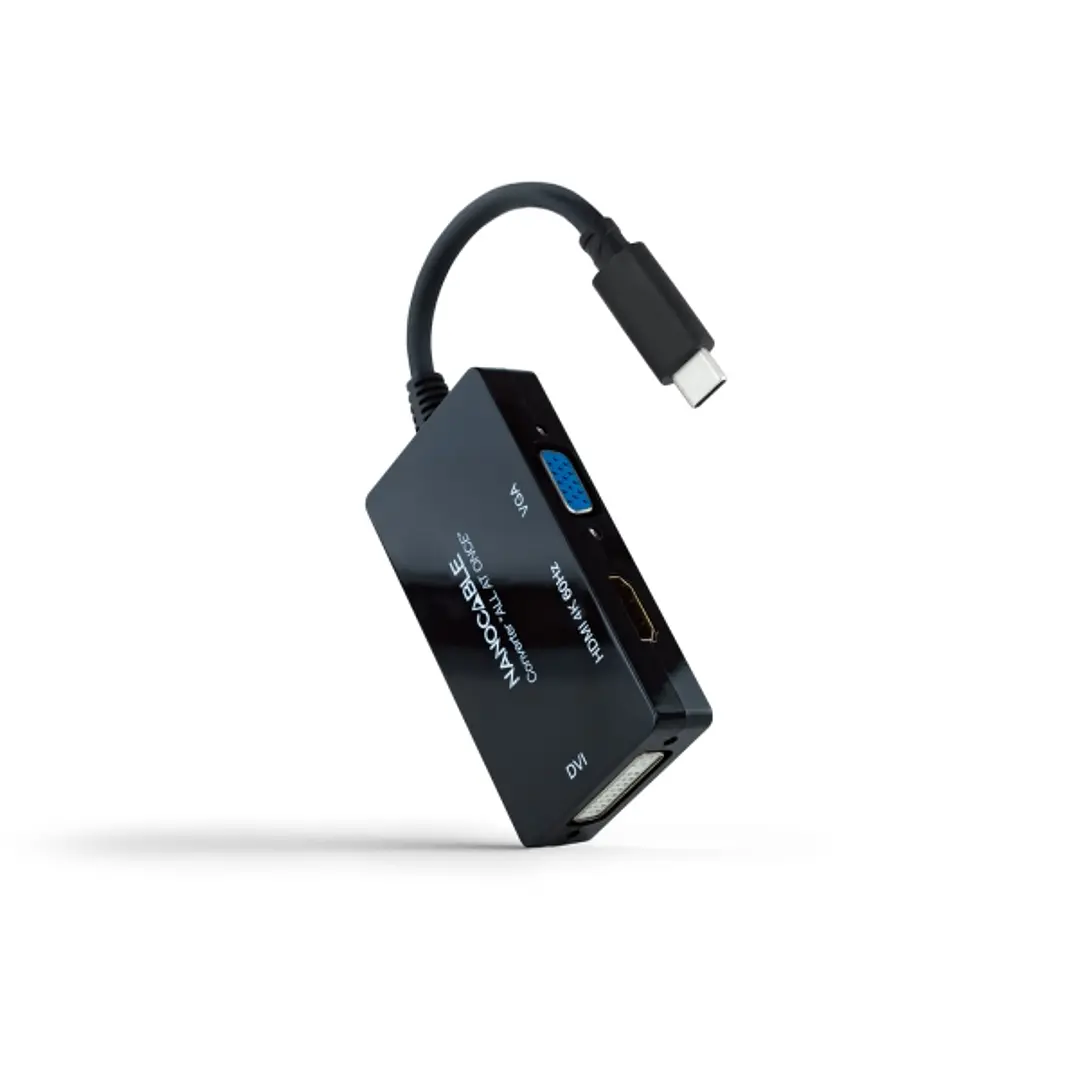 Nanocable Conversor de Video - USB-C a HDMI, DVI y VGA - 3 Salidas Simultaneas - 4K a 60Hz por HDMI - Modo SST y MST - Longitud 20cm - Color Negro 1