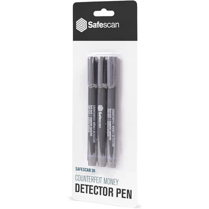 Safescan 30 Blister con 3 Boligrafos Detectores de Billetes Falsos - Verificacion en 2 Segundos - Tinta con Base de Yodo 1