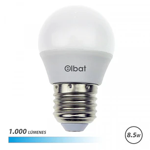 Elbat G45 Bombilla LED - Potencia 8.5W - Flujo Luminoso 1000lm - E27 - Temperatura de Color 6500K - Luz Fria - Apertura 180º - Vida Util 30.000h - 15.
