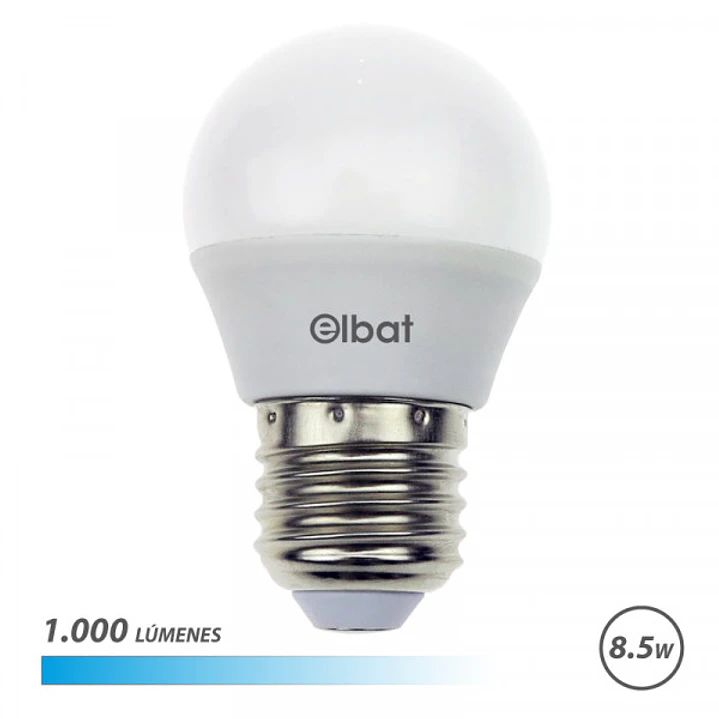 Elbat G45 Bombilla LED - Potencia 8.5W - Flujo Luminoso 1000lm - E27 - Temperatura de Color 6500K - Luz Fria - Apertura 180º - Vida Util 30.000h - 15. 1
