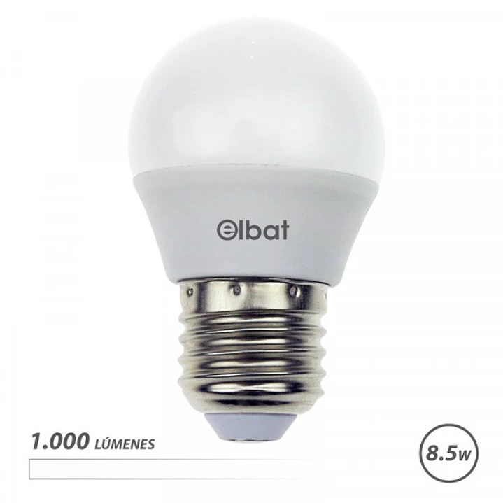 Elbat G45 Bombilla LED - Potencia 8.5W - Flujo Luminoso 1000lm - E27 - Temperatura de Color 4000K - Luz Blanca - Apertura 180º - Vida Util 30.000h - 1 1
