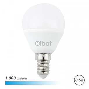 Elbat G45 Bombilla LED - Potencia 8.5W - Flujo Luminoso 1000lm - E14 - Temperatura de Color 6500K - Luz Fria - Apertura 180º - Vida Util 30.000h - 15.