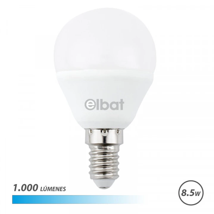 Elbat G45 Bombilla LED - Potencia 8.5W - Flujo Luminoso 1000lm - E14 - Temperatura de Color 6500K - Luz Fria - Apertura 180º - Vida Util 30.000h - 15. 1