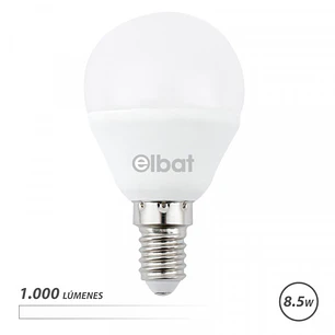 Elbat G45 Bombilla LED - Potencia 8.5W - Flujo Luminoso 1000lm - E14 - Temperatura de Color 4000K - Luz Blanca - Apertura 180º - Vida Util 30.000h - 1