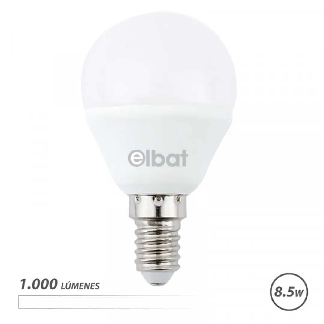 Elbat G45 Bombilla LED - Potencia 8.5W - Flujo Luminoso 1000lm - E14 - Temperatura de Color 4000K - Luz Blanca - Apertura 180º - Vida Util 30.000h - 1 1