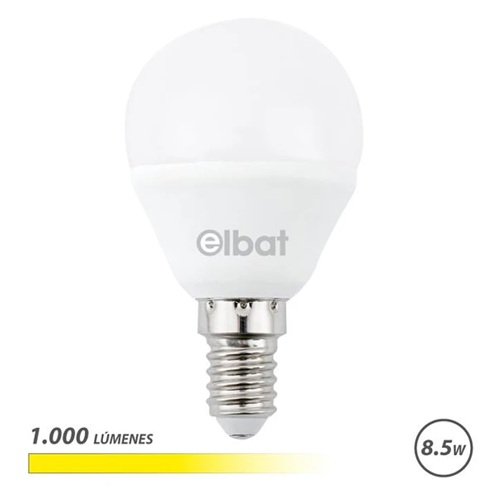 Elbat G45 Bombilla LED - Potencia 8.5W - Flujo Luminoso 1000lm - E14 - Temperatura de Color 3000K - Luz Calida - Apertura 180º - Vida Util 30.000h - 1 1