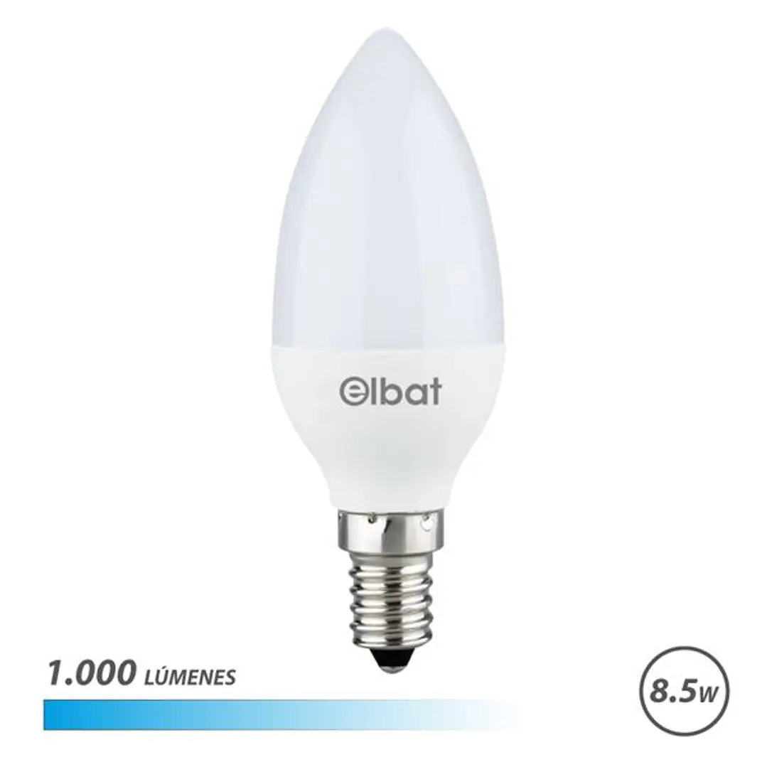 Elbat C37 Bombilla LED - Potencia 8.5W - Flujo Luminoso 1000lm - E14 - Temperatura de Color 6500K - Luz Fria - Apertura 280º - Vida Util 30.000h - 15. 1