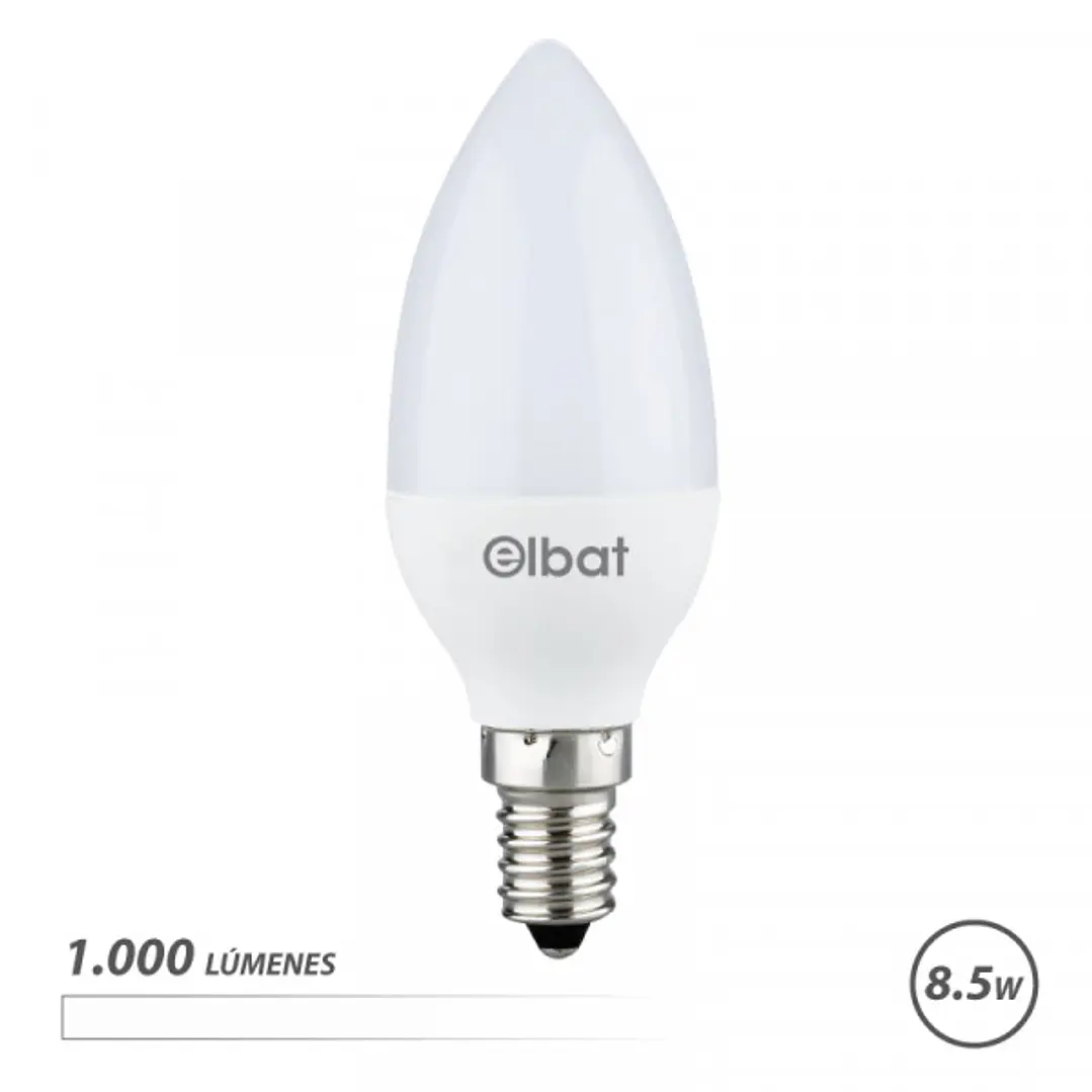 Elbat C37 Bombilla LED - Potencia 8.5W - Flujo Luminoso 1000lm - E14 - Temperatura de Color 4000K - Luz Blanca - Apertura 280º - Vida Util 30.000h - 1 1