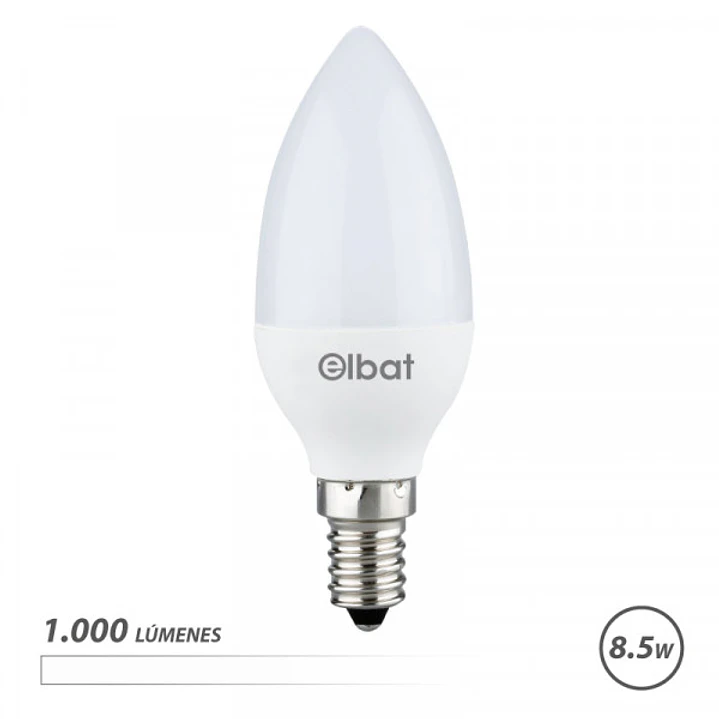 Elbat C37 Bombilla LED - Potencia 8.5W - Flujo Luminoso 1000lm - E14 - Temperatura de Color 4000K - Luz Blanca - Apertura 280º - Vida Util 30.000h - 1 1