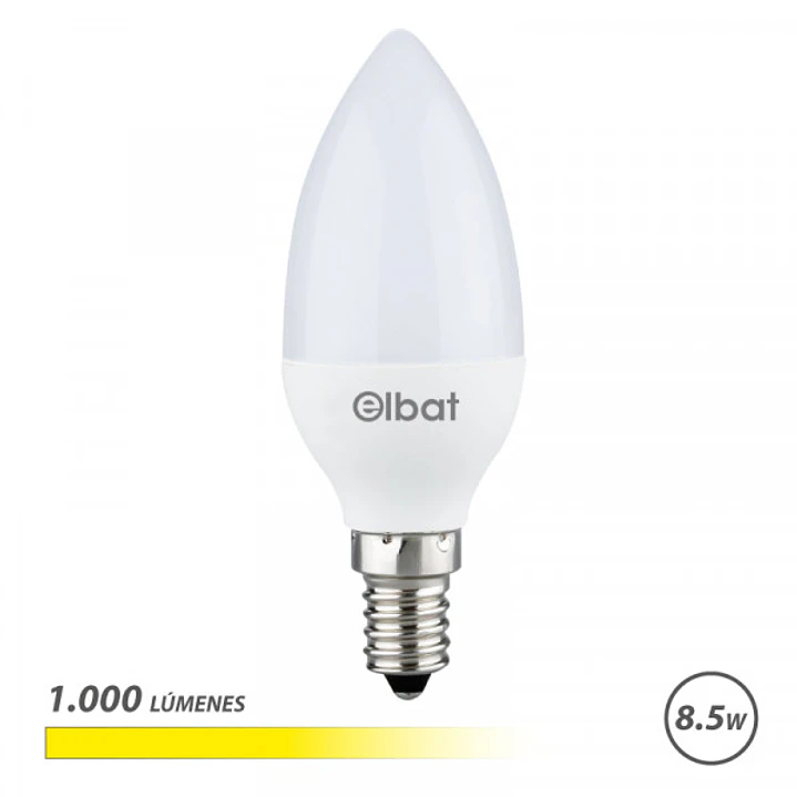 Elbat C37 Bombilla LED - Potencia 8.5W - Flujo Luminoso 1000lm - E14 - Temperatura de Color 3000K - Luz Calida - Apertura 280º - Vida Util 30.000h - 1 1