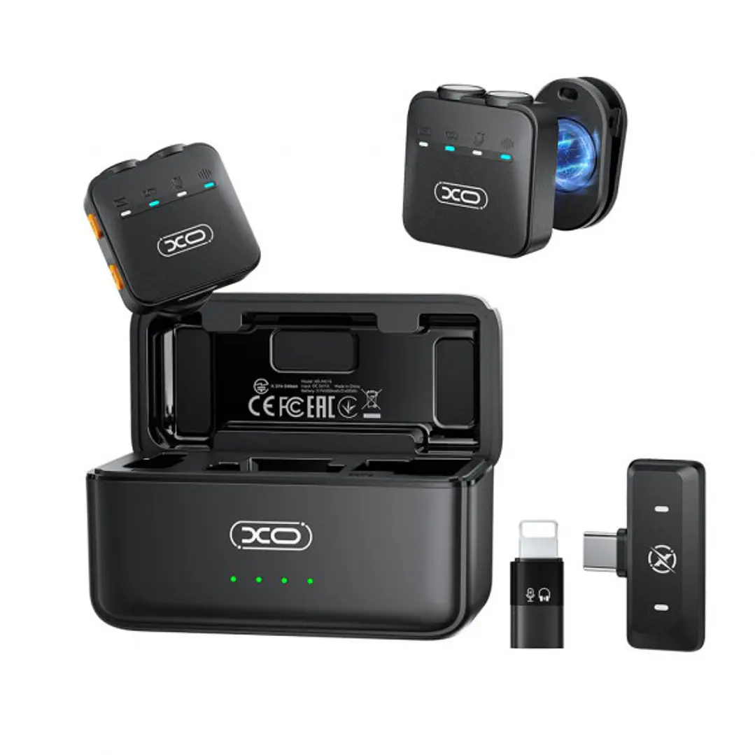 XO MC15 Pack de 2 Microfonos Inalambricos de Solapa - Autonomia hasta 36h - Reduccion de Ruido con IA - Fijacion Magnetica - Estuche 650mAh - 100Hz-10 1