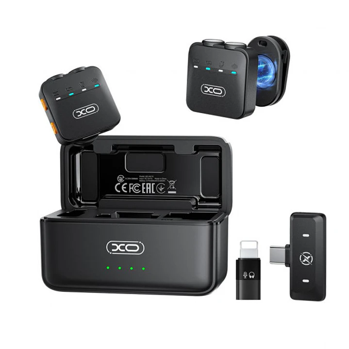 XO MC15 Pack de 2 Microfonos Inalambricos de Solapa - Autonomia hasta 36h - Reduccion de Ruido con IA - Fijacion Magnetica - Estuche 650mAh - 100Hz-10 1
