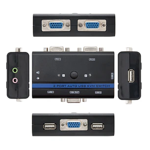 Nanocable Conmutador KVM - Resolucion hasta 1920x1440 - Video VGA - Teclado y Raton USB - Audio y Microfono - Cables Incluidos - Indicador LED - Contr