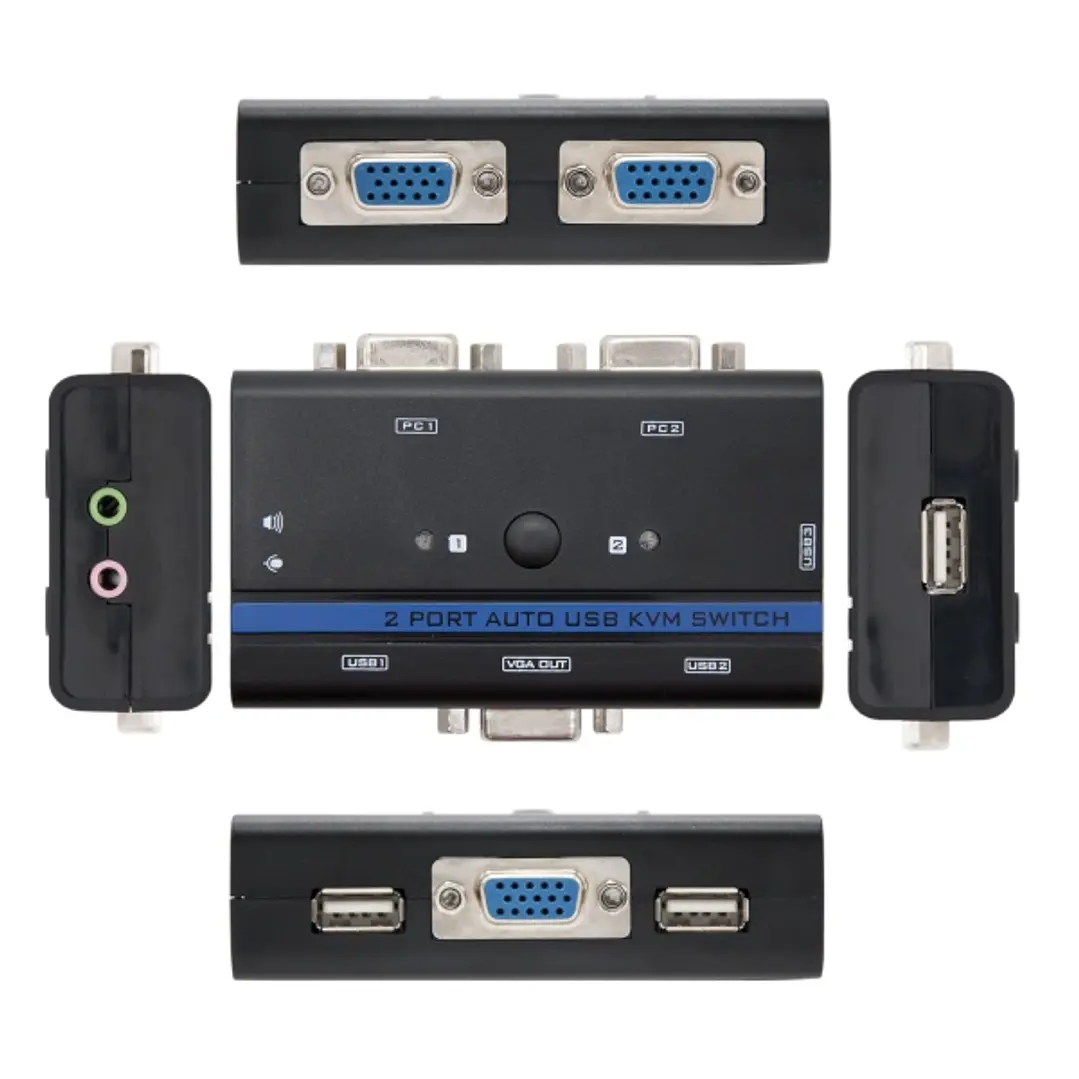 Nanocable Conmutador KVM - Resolucion hasta 1920x1440 - Video VGA - Teclado y Raton USB - Audio y Microfono - Cables Incluidos - Indicador LED - Contr 1