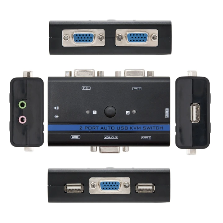 Nanocable Conmutador KVM - Resolucion hasta 1920x1440 - Video VGA - Teclado y Raton USB - Audio y Microfono - Cables Incluidos - Indicador LED - Contr 1
