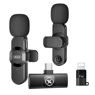 XO MC14 Microfono Inalambrico de Solapa - Cancelacion de Ruido - 100Hz-10kHz - Alcance 15m - USB-C - Clip - Peso Ligero de 7g - 58x16x29mm - Color Neg