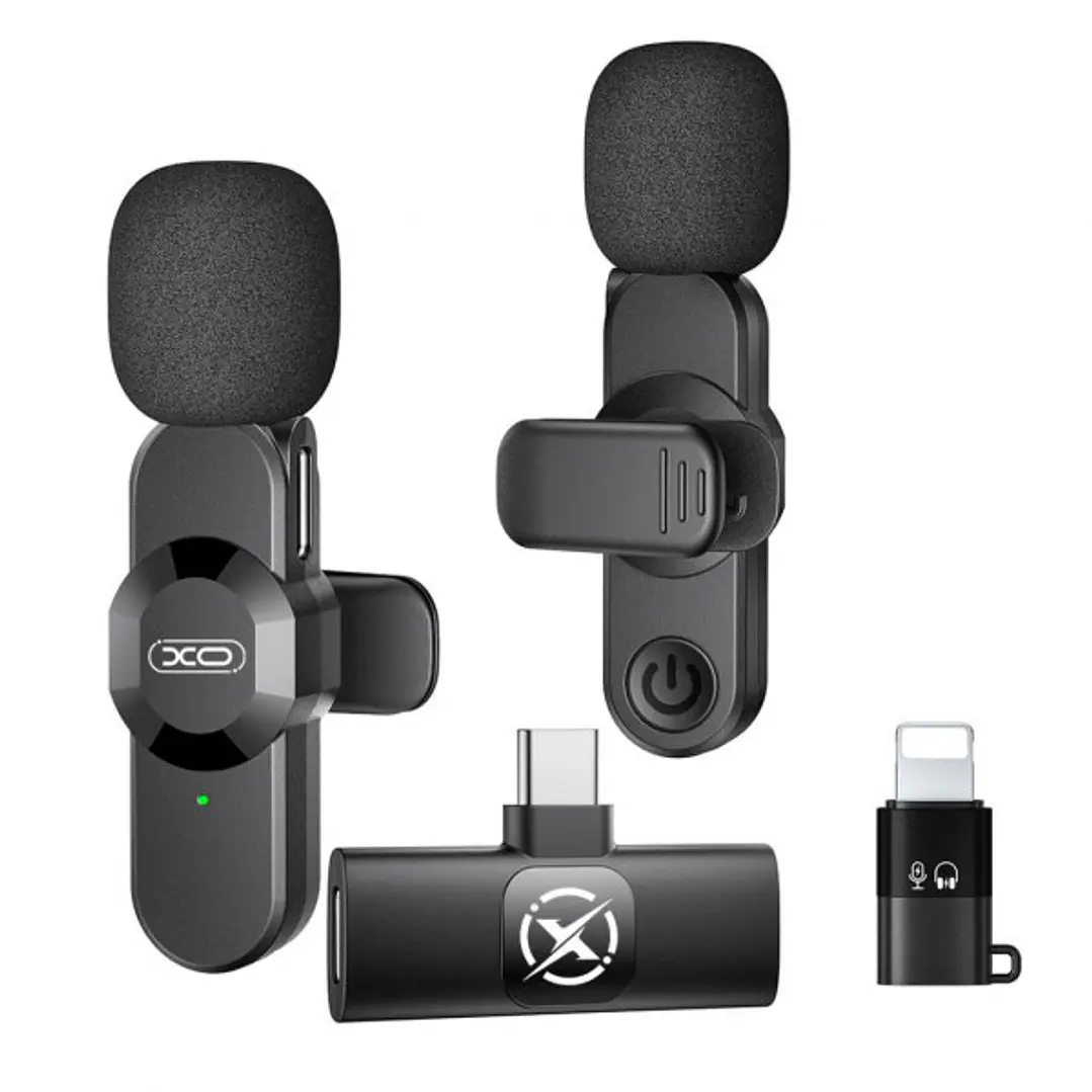 XO MC14 Microfono Inalambrico de Solapa - Cancelacion de Ruido - 100Hz-10kHz - Alcance 15m - USB-C - Clip - Peso Ligero de 7g - 58x16x29mm - Color Neg 1