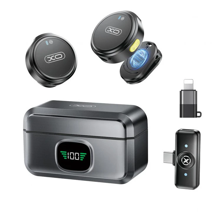 XO MC12 Microfono Inalambrico de Solapa - Estuche de Carga - Autonomia hasta 8h - Reduccion de Ruido IA - Alcance 15m - USB-C - Pantalla LED - Clip Ma 1