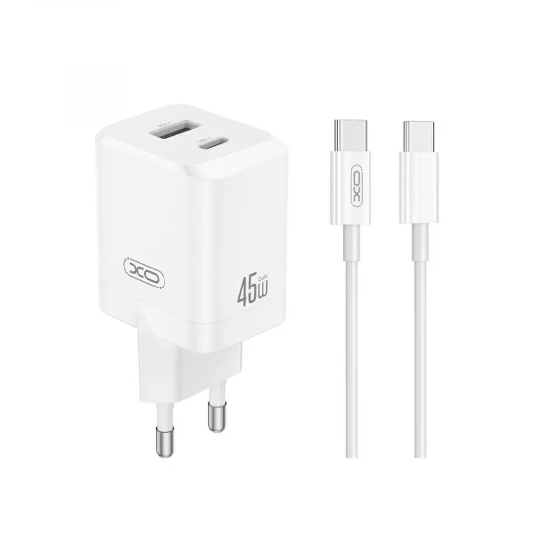 XO CE36 Cargador de Pared - USB-C 45W - USB-A 18W - Power Delivery - Quick Charge - Cable USB-C Incluido - Policarbonato - Resistente al Calor - Color 1