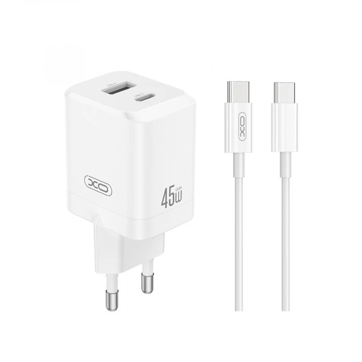 XO CE36 Cargador de Pared - USB-C 45W - USB-A 18W - Power Delivery - Quick Charge - Cable USB-C Incluido - Policarbonato - Resistente al Calor - Color 1