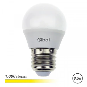 Elbat G45 Bombilla LED - Potencia 8.5W - Flujo Luminoso 1000lm - E27 - Temperatura de Color 3000K - Luz Calida - Apertura 180º - Vida Util 30.000h - 1