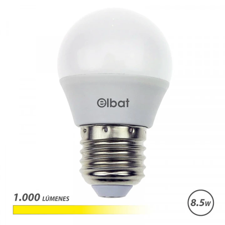Elbat G45 Bombilla LED - Potencia 8.5W - Flujo Luminoso 1000lm - E27 - Temperatura de Color 3000K - Luz Calida - Apertura 180º - Vida Util 30.000h - 1 1