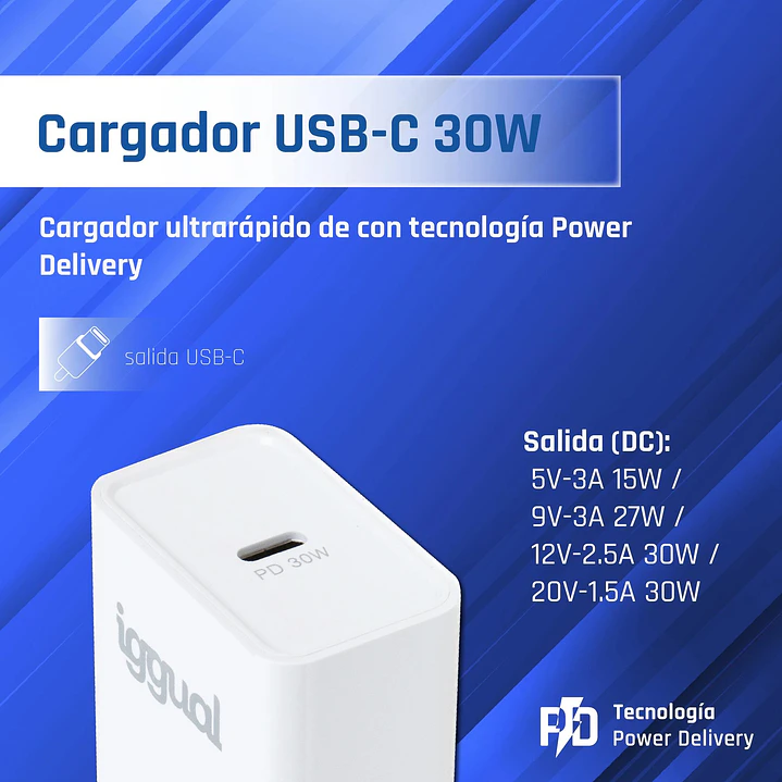 iggual Cargador rápido de pared USB PD tipo C 30W 2