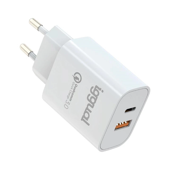 iggual Cargador doble USB QC3.0 + tipo C PD 20W 1