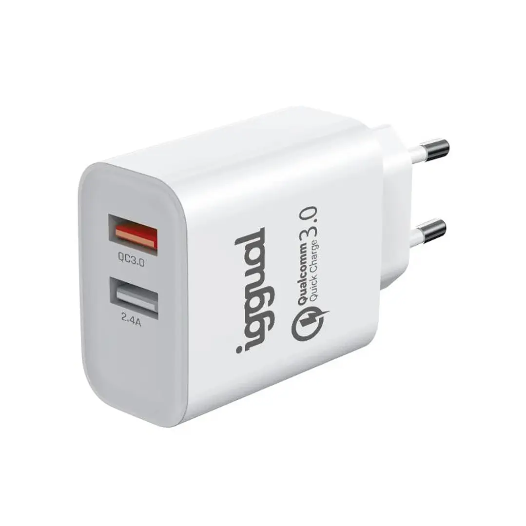 iggual Cargador doble 2xUSB carga rápida QC3.0 30W 1