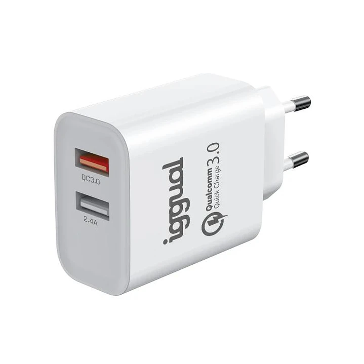 iggual Cargador doble 2xUSB carga rápida QC3.0 30W 1