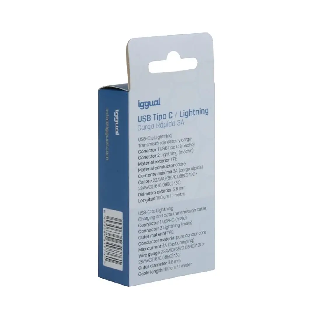 iggual cable USB-C/Lightning 100 cm blanco Q3.0 3A 4