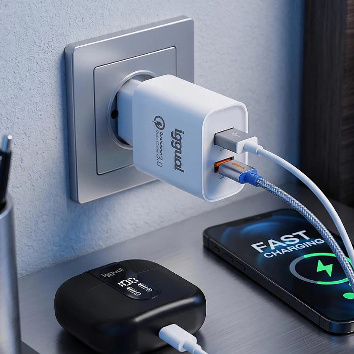 iggual Cargador doble 2xUSB carga rápida QC3.0 30W 3