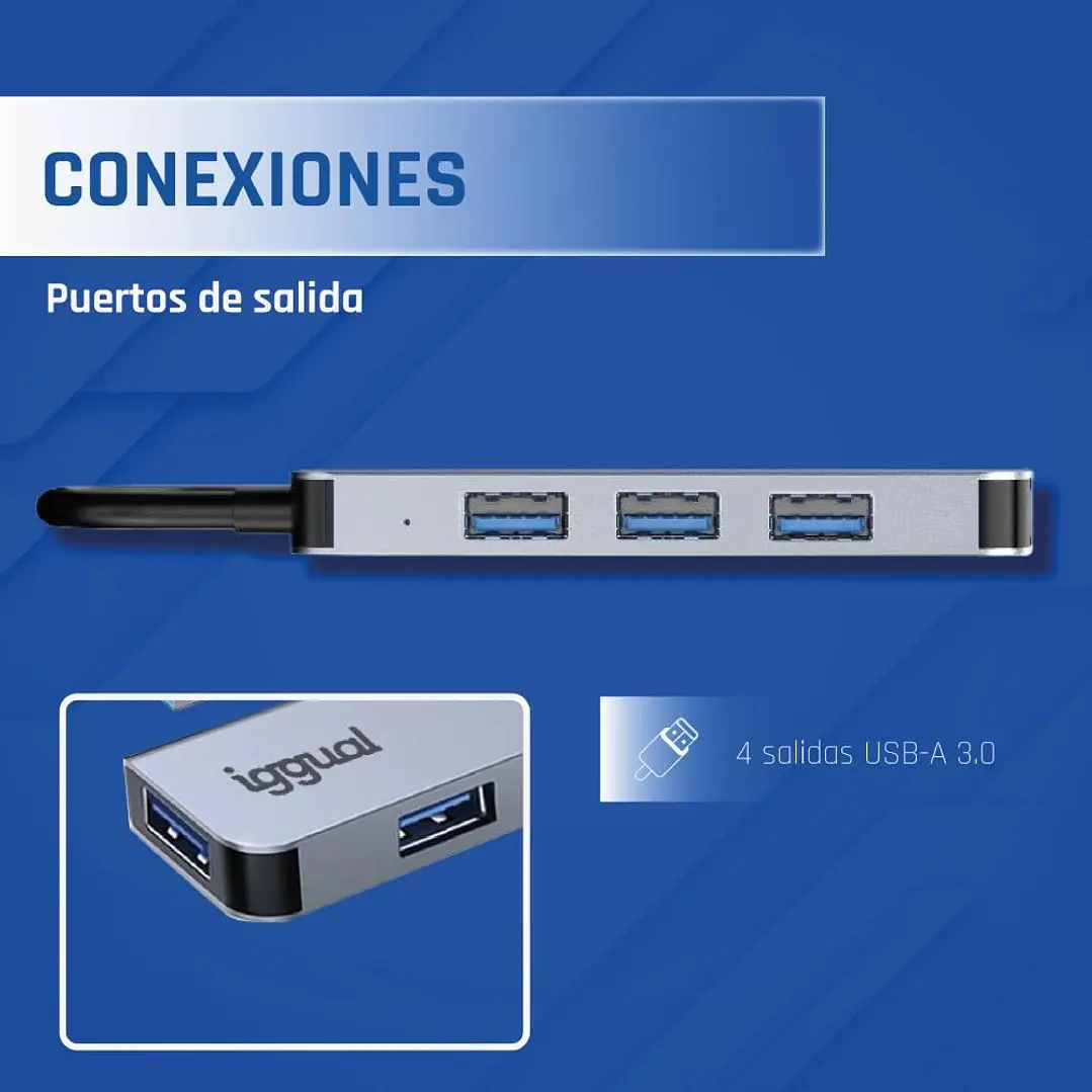 iggual Hub USB 3.0 tipo C x 4 puertos USB-A 3.0 3