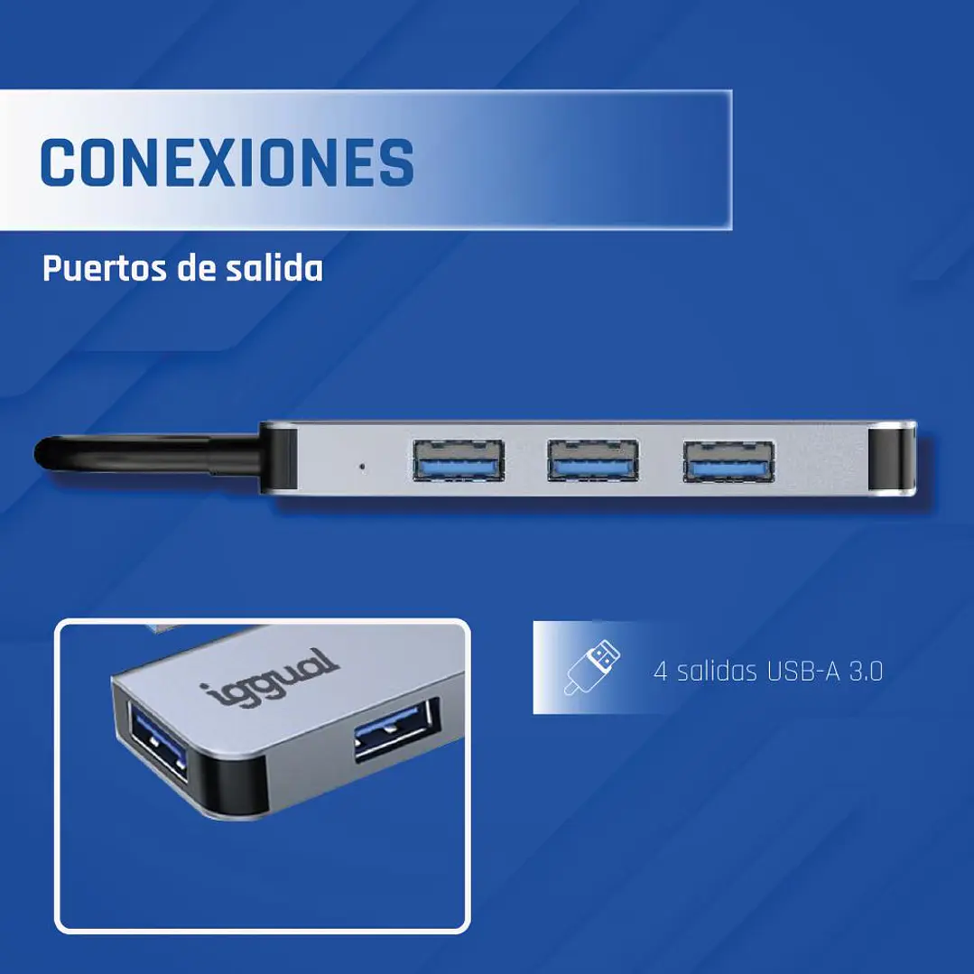 iggual Hub USB-A 3.0 x 4 puertos USB-A 3.0 2