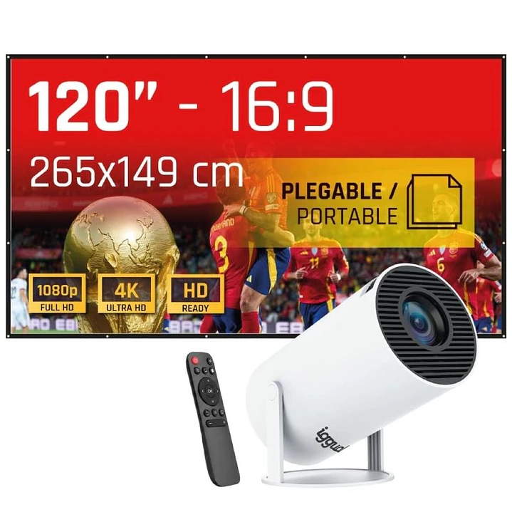 iggual Pack mini proyector + pantalla 120