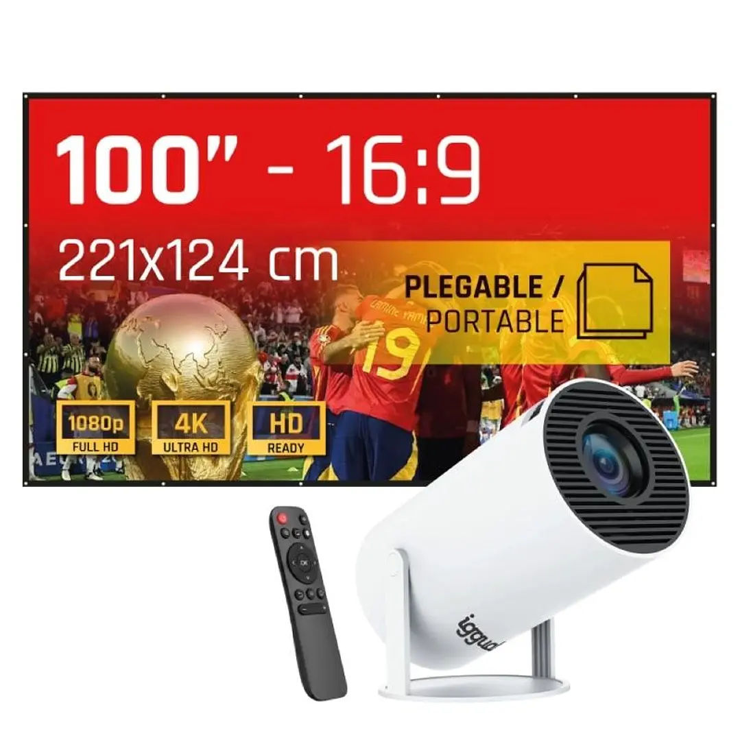 iggual Pack mini proyector + pantalla 100