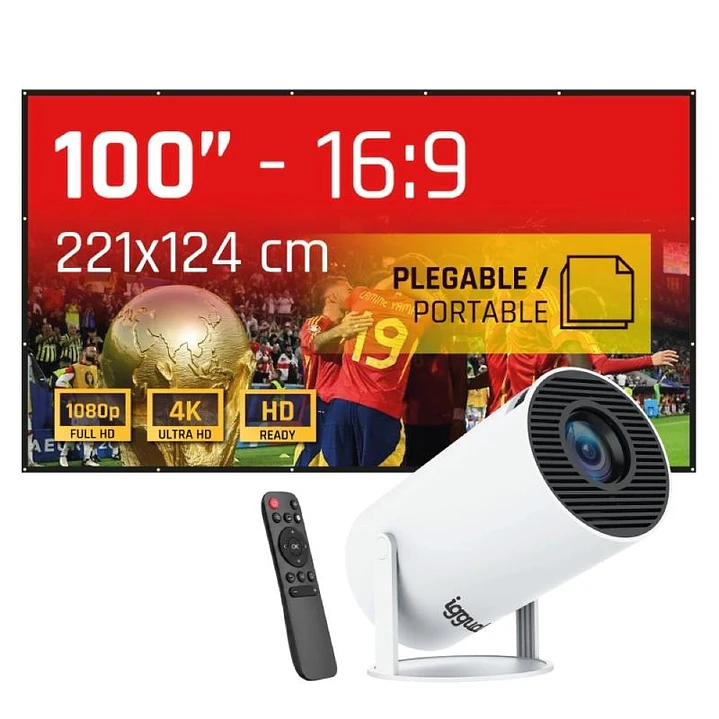 iggual Pack mini proyector + pantalla 100
