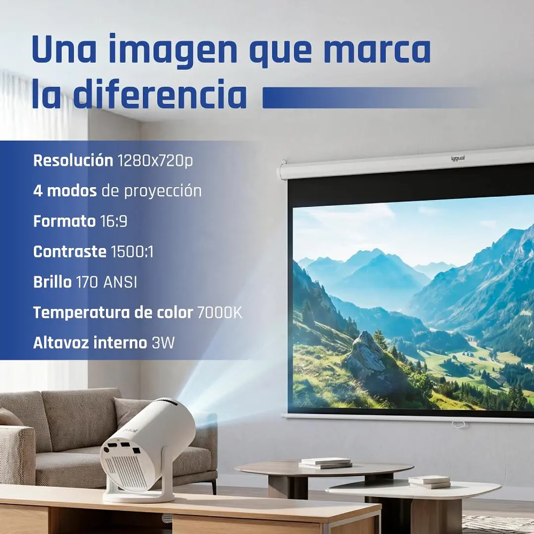 iggual Mini proyector MP720p HDMI WiFi BT Android 3