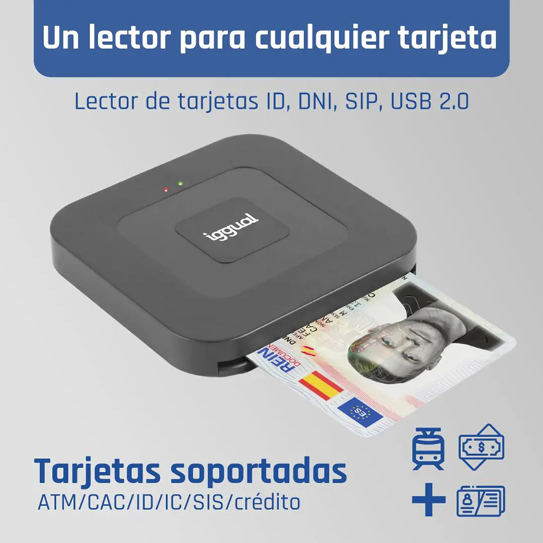 iggual Lector DNI SIP tarjetas ID USB-A / tipo C 3