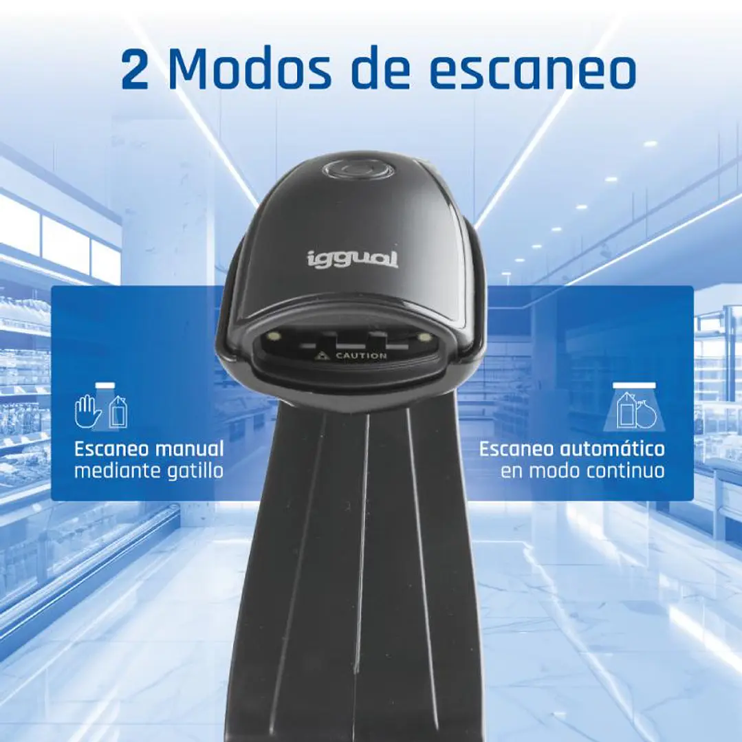 iggual Lector código barras 1D USB botón soporte 4
