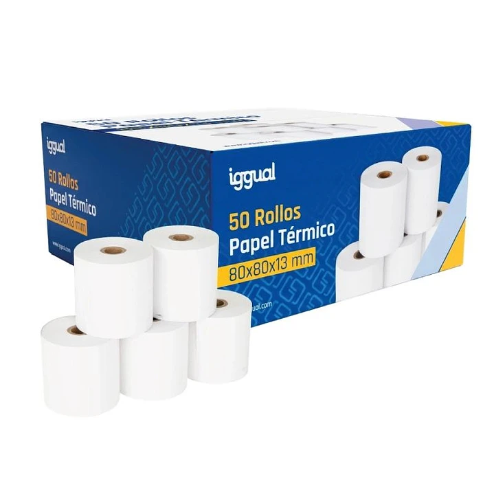 iggual Caja 50 rollos papel térmico sin BPA 80x80 1