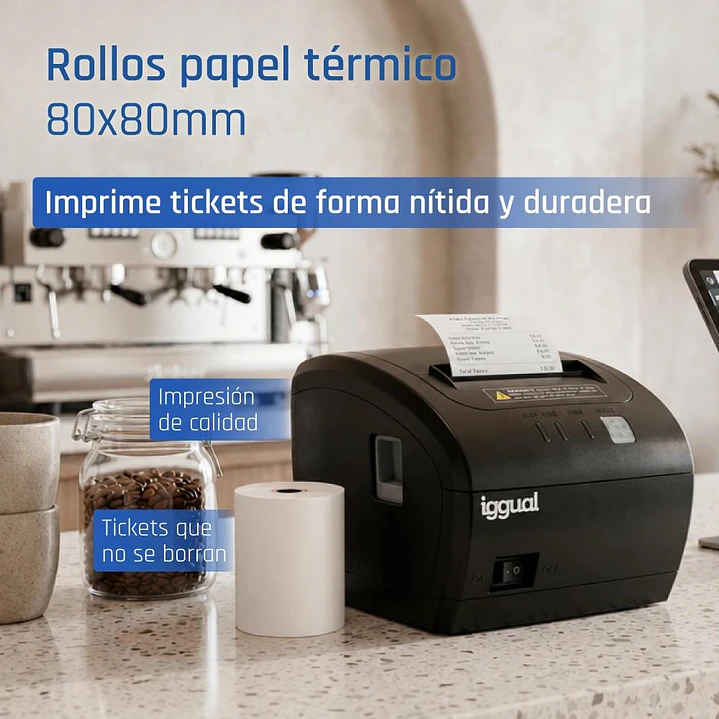 iggual Caja 50 rollos papel térmico sin BPA 80x80 2