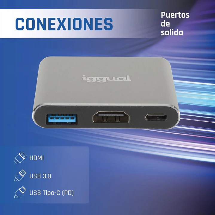 iggual Hub tipo C 3 en 1 HDMI USB3.0 PD100W 2
