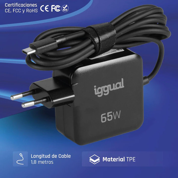 iggual Cargador portátil y móvil tipo C PD 65W 2